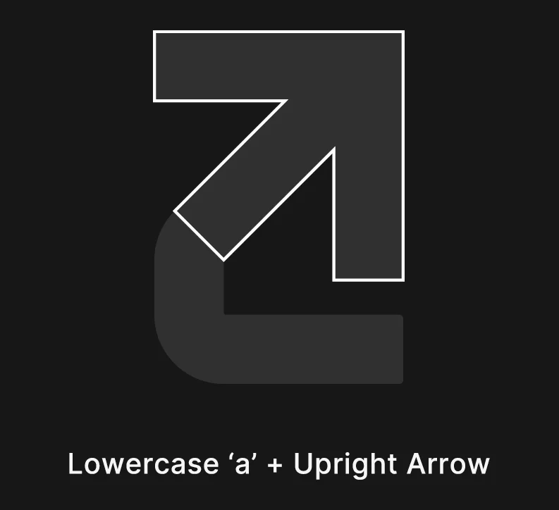 Alinea logo construction, lowercase 'a' plus upright arrow