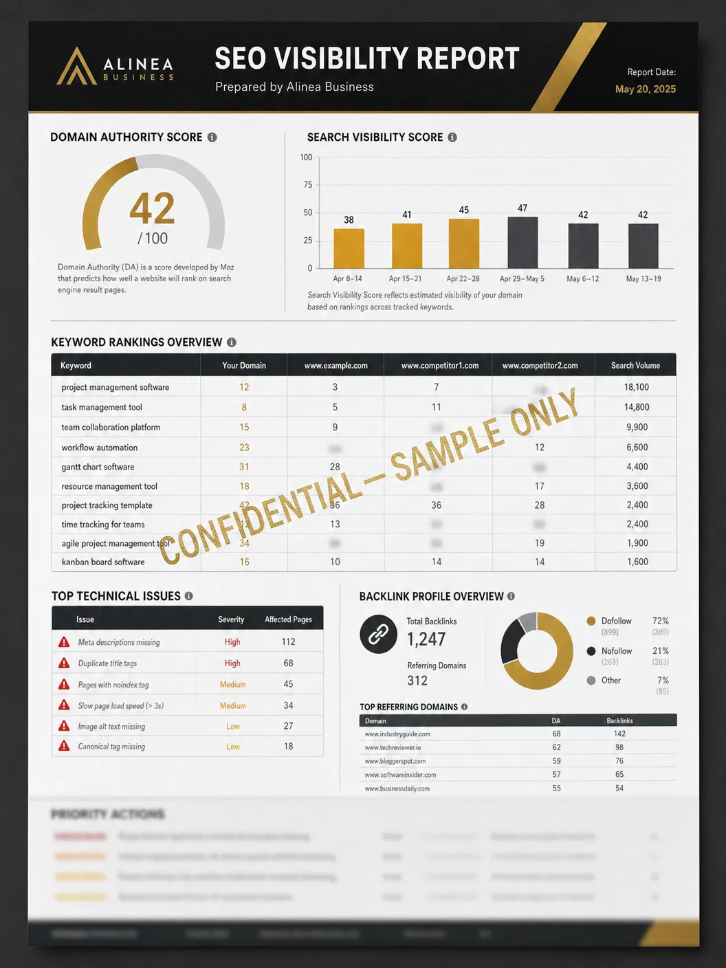 Sample SEO Visibility Report, Alinea Business